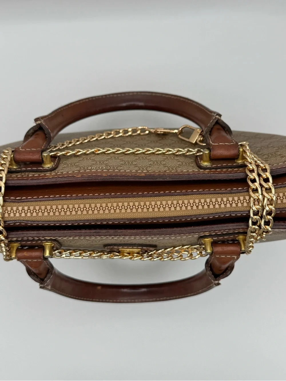 Celine Vintage Macadam Handbag w/ Unbranded Chain